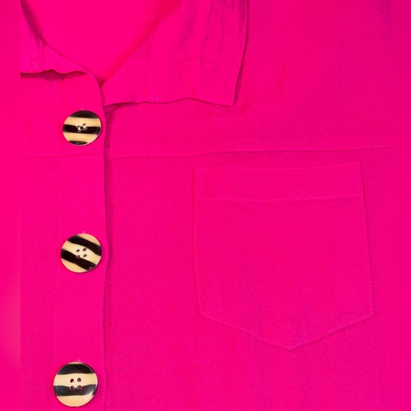 John Mark Crinkle Dolman Sleeve Blouse Button Down Top Vibrant Pink Size XL - Picture 6 of 9